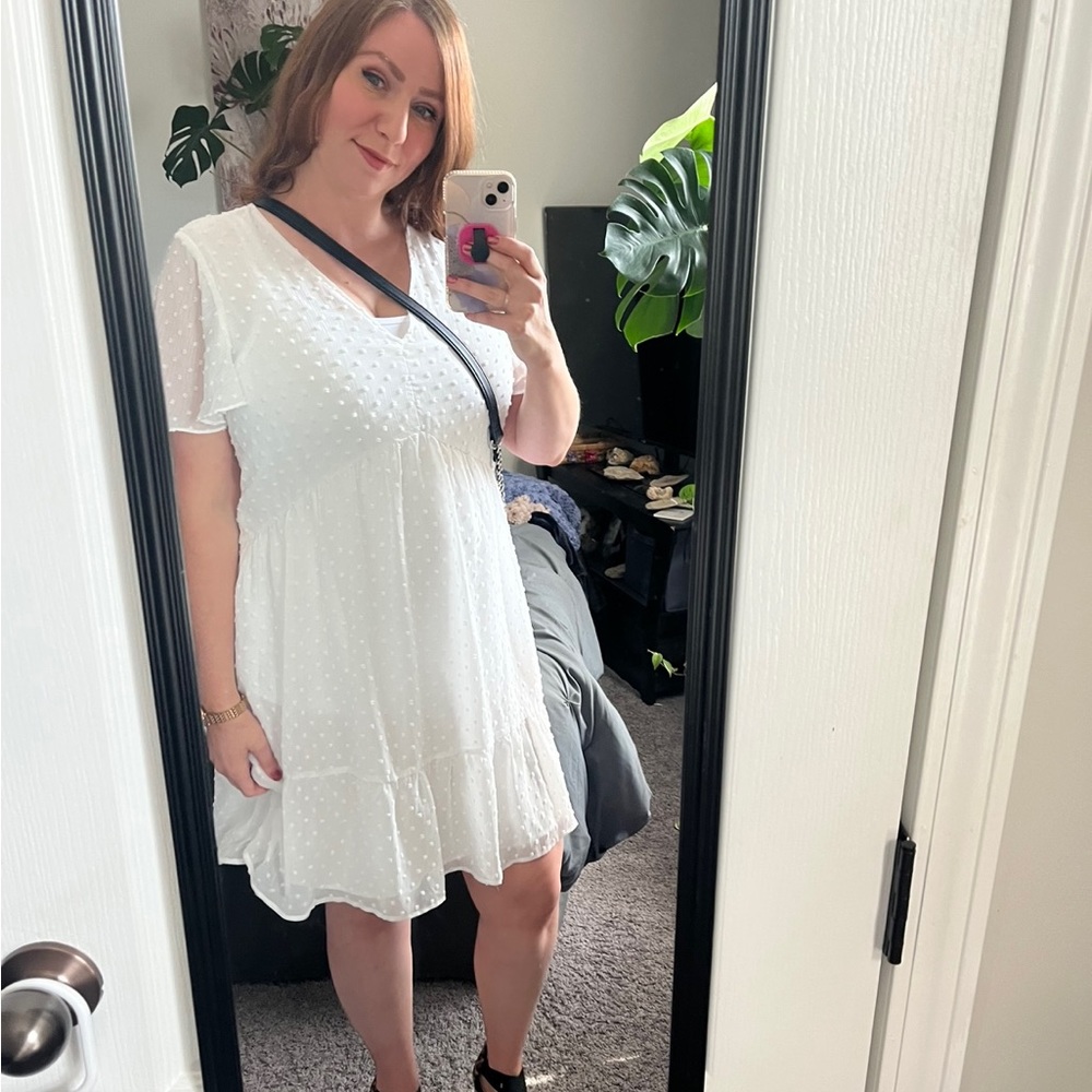 Cute size L white babydoll dress; perfect for a bridal shower